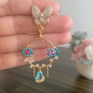 Handmade Gold Butterfly Drop Earrings